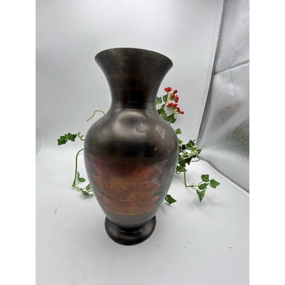 8” CENTURY Three Tone Metal / Brass Flower Vase Made in India
